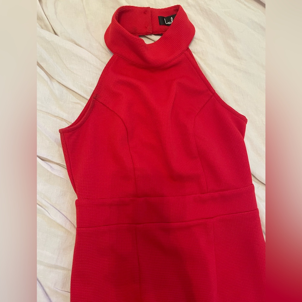 Lulus midi high neck open back dress